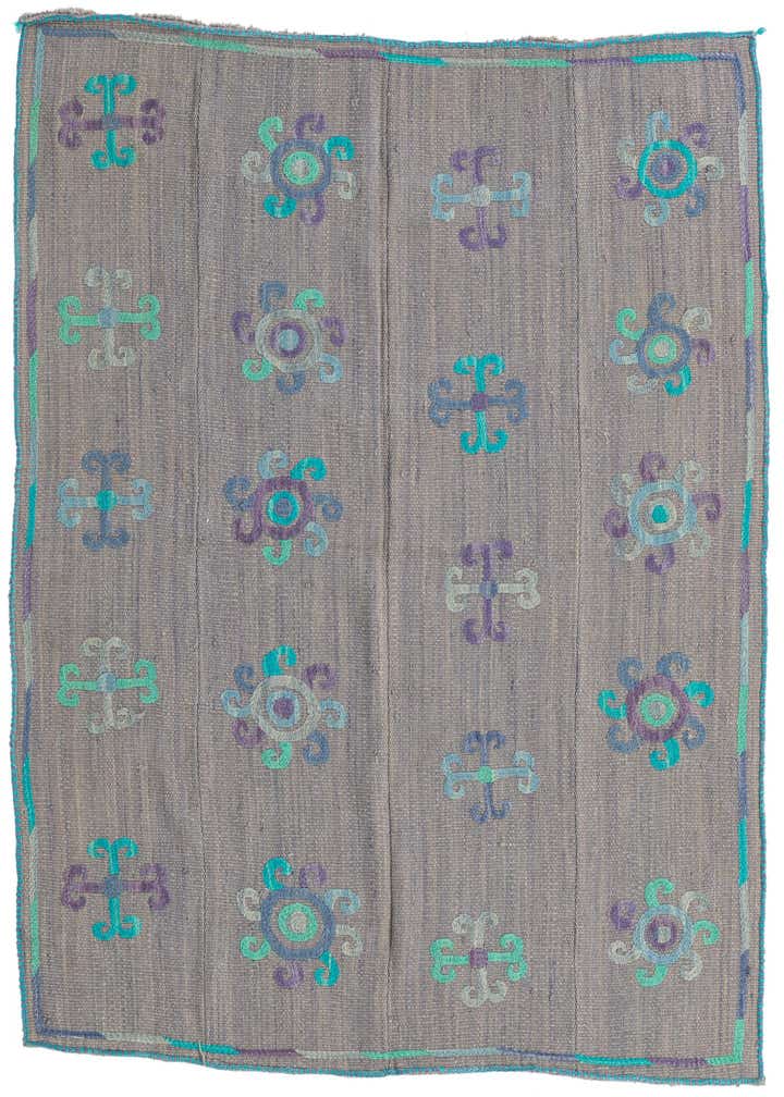 4' 3 x 5' 5 Hand Woven Kilim Suzani Wool Rug