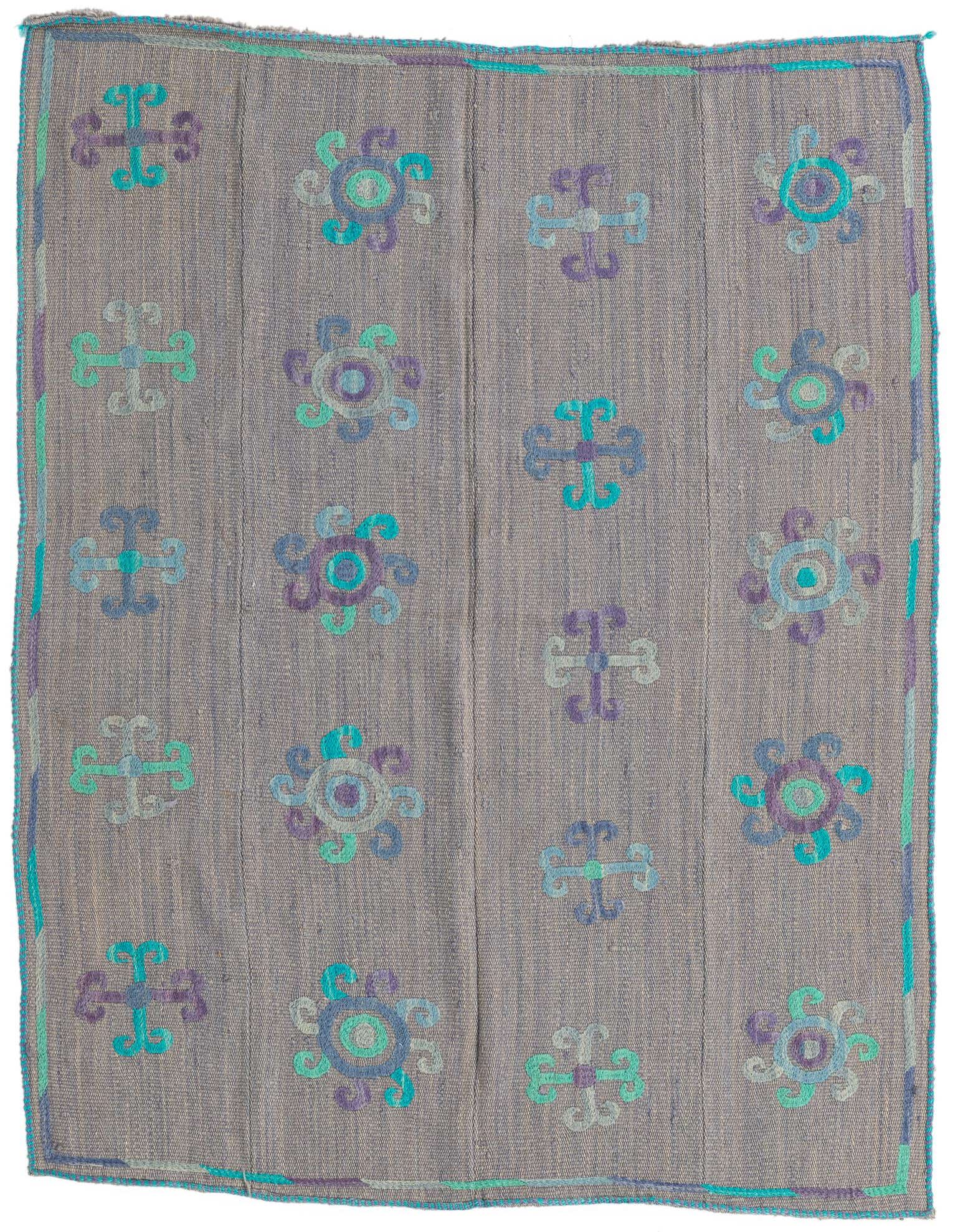 4' 3 x 5' 5 Hand Woven Kilim Suzani Wool Rug