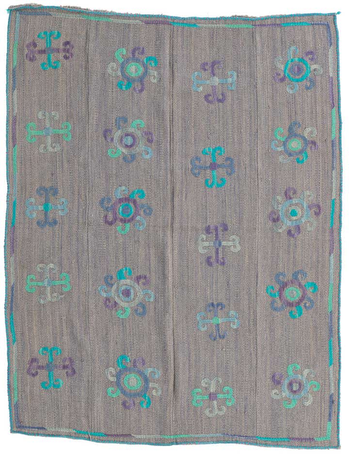 4' 3 x 5' 5 Hand Woven Kilim Suzani Wool Rug