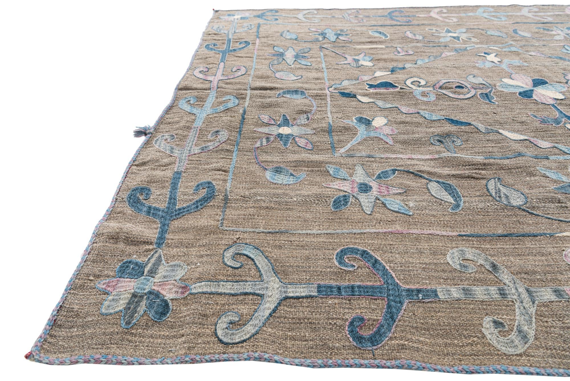5' 3 x 6' 4 Hand Woven Kilim Suzani Wool Rug