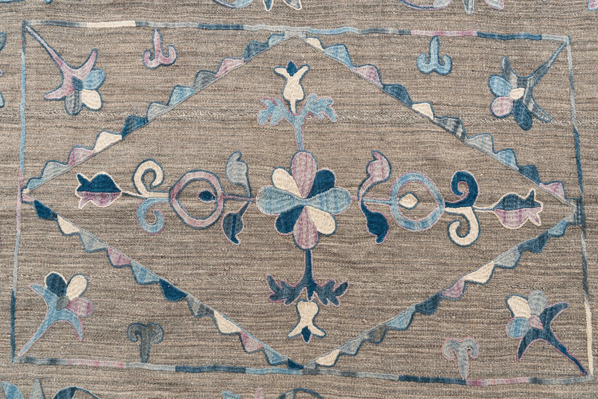 5' 3 x 6' 4 Hand Woven Kilim Suzani Wool Rug