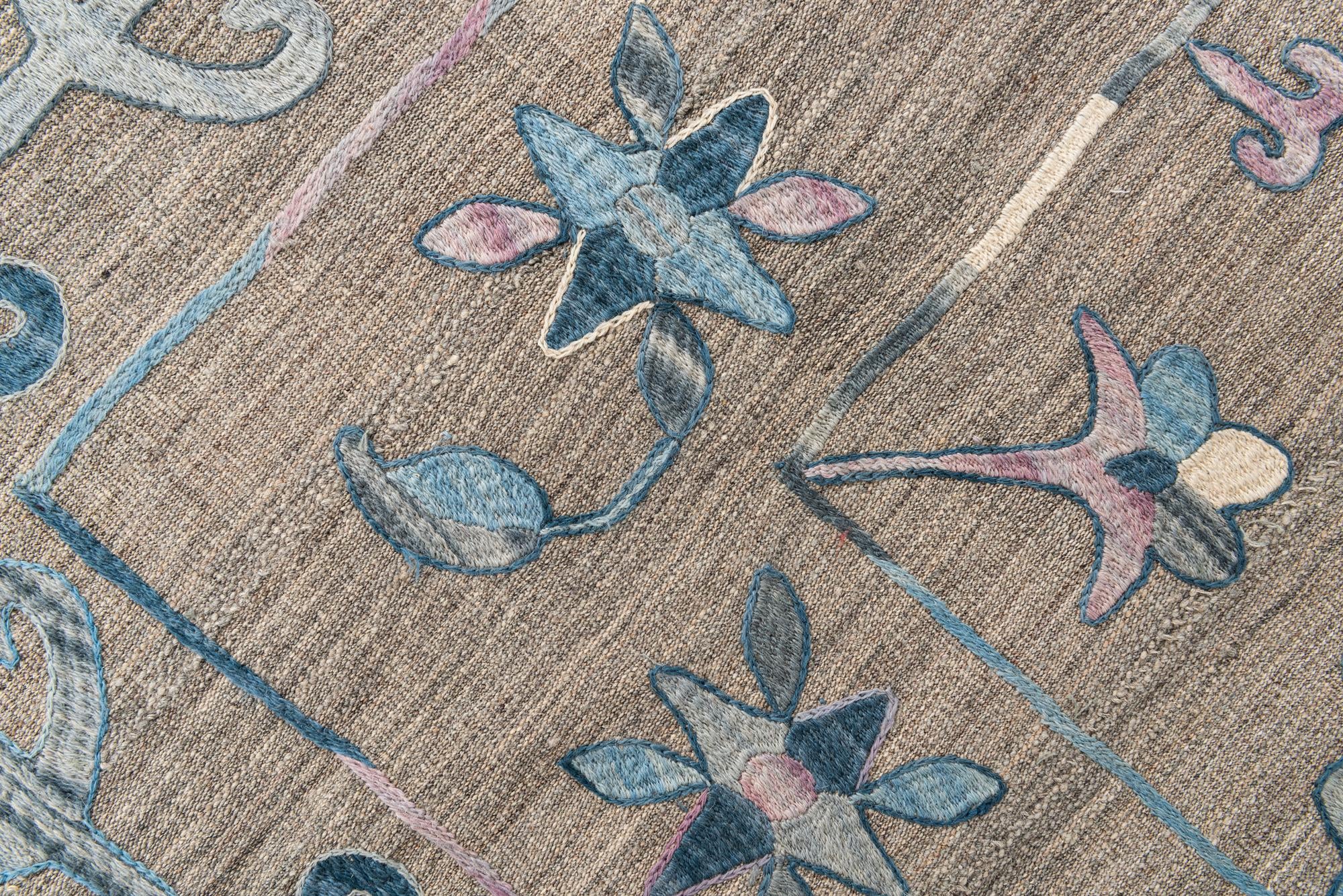5' 3 x 6' 4 Hand Woven Kilim Suzani Wool Rug