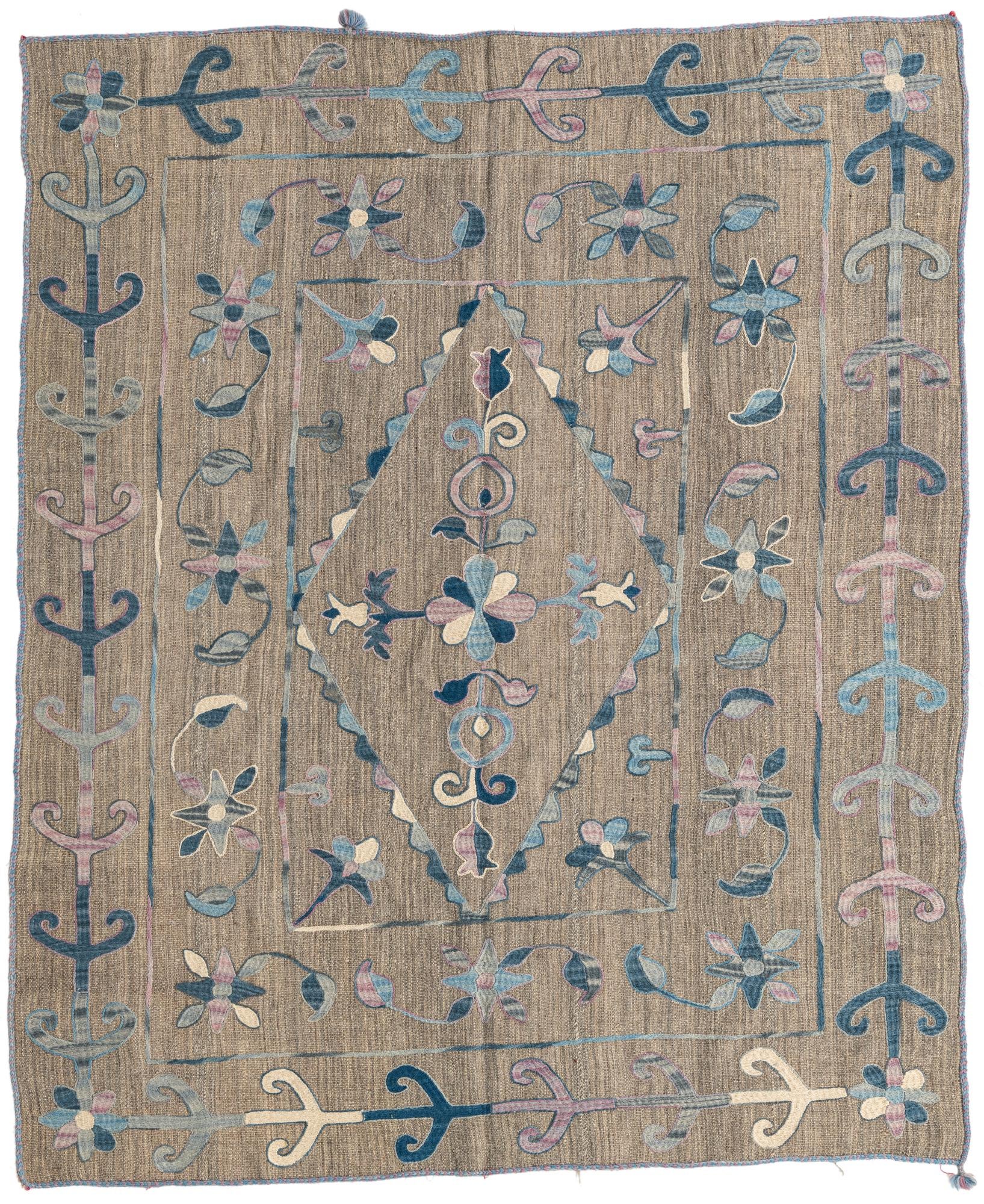 5' 3 x 6' 4 Hand Woven Kilim Suzani Wool Rug