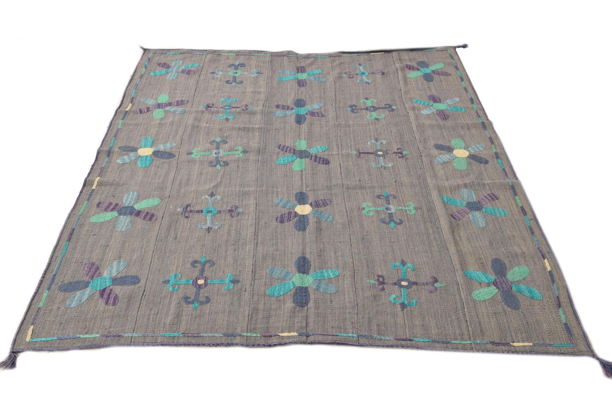 5' 1 x 6' Hand Woven Kilim Suzani Wool Rug
