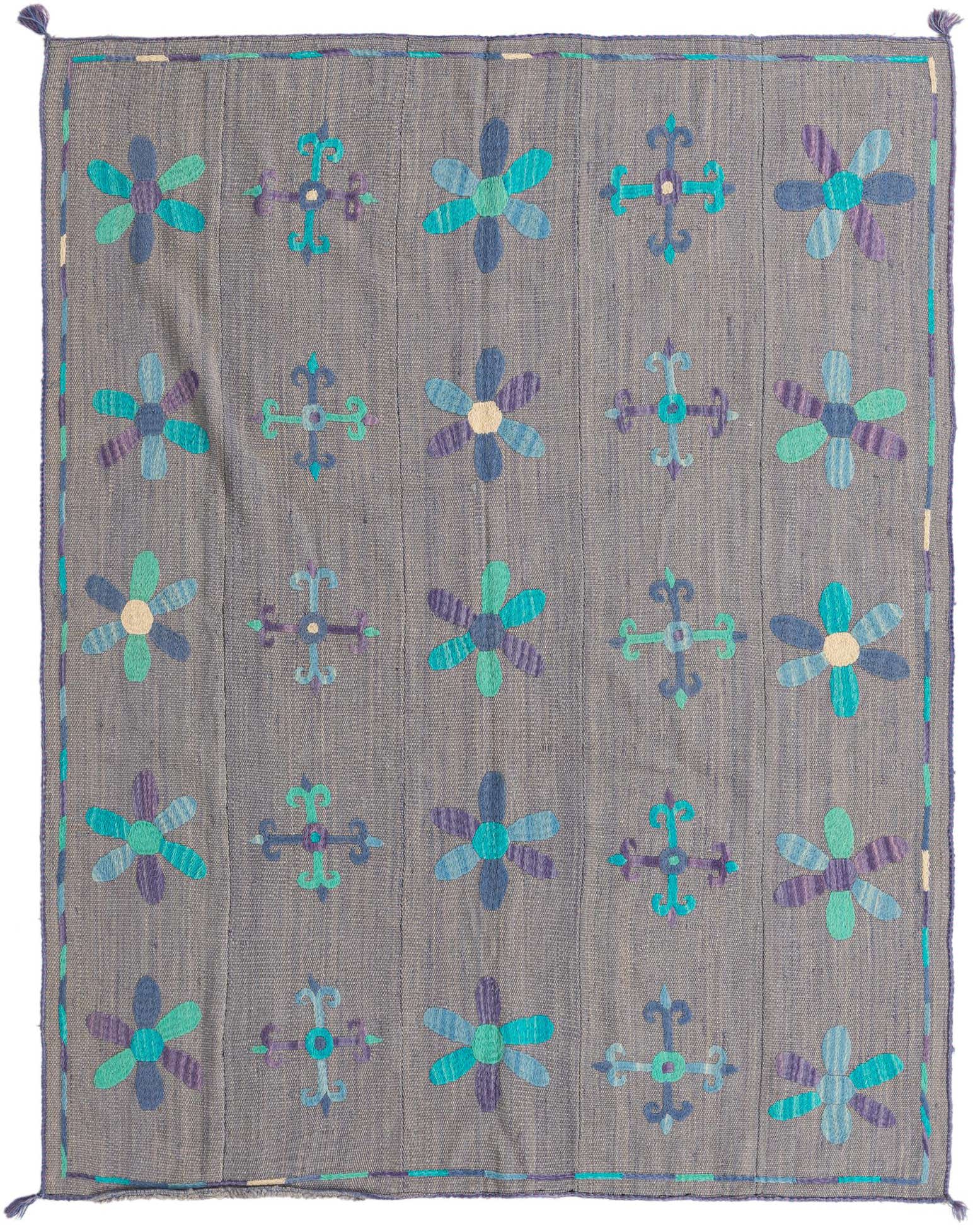 5' 1 x 6' Hand Woven Kilim Suzani Wool Rug