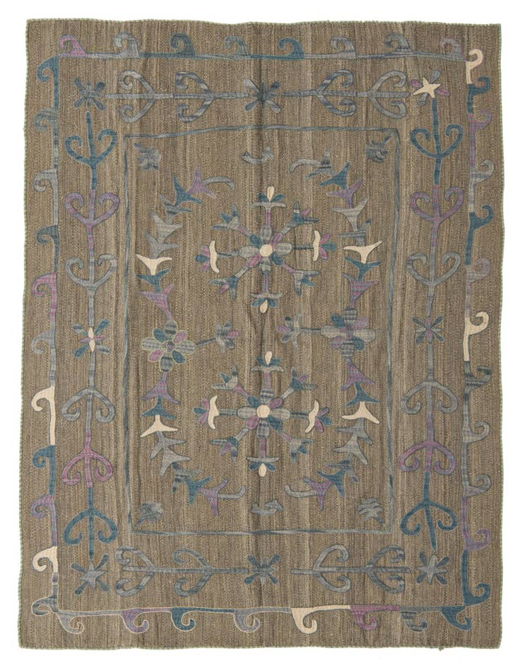 Detail image of 5' 7 x 7' Hand Woven Kilim Suzani Wool Rug