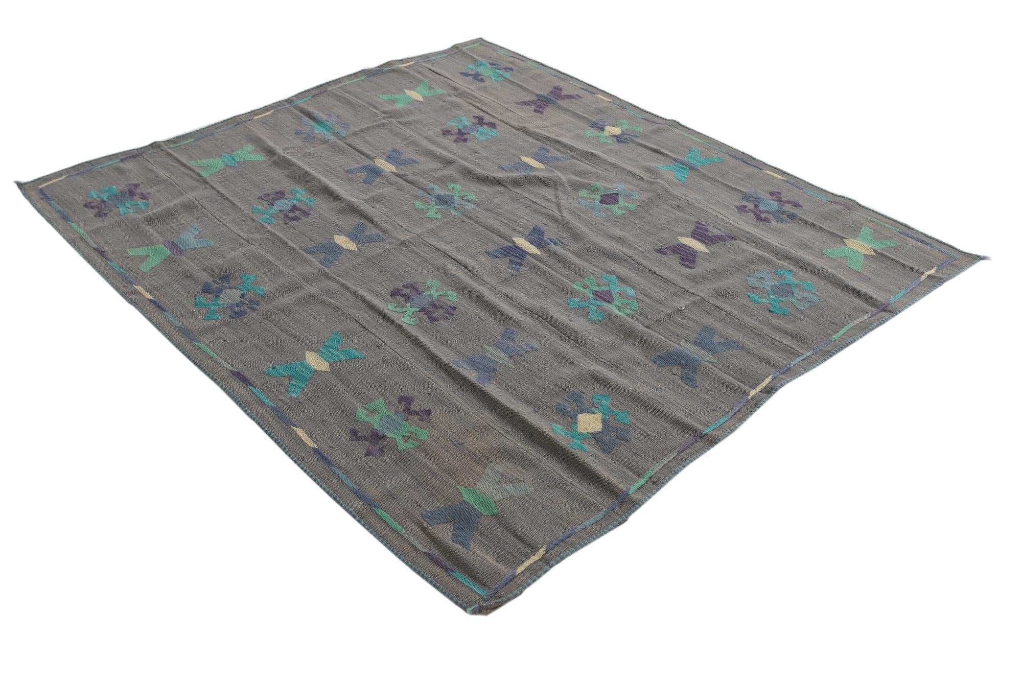 5' 3 x 6' Hand Woven Kilim Suzani Wool Rug