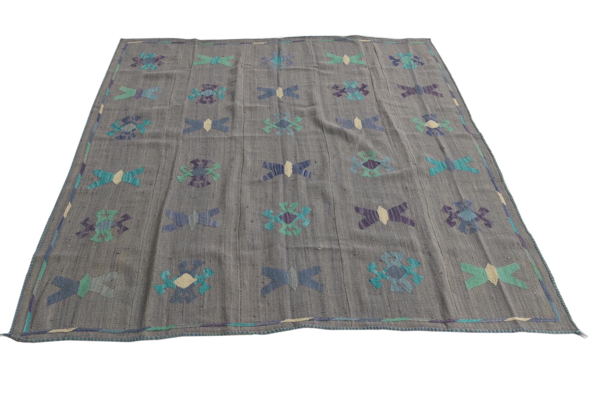 5' 3 x 6' Hand Woven Kilim Suzani Wool Rug