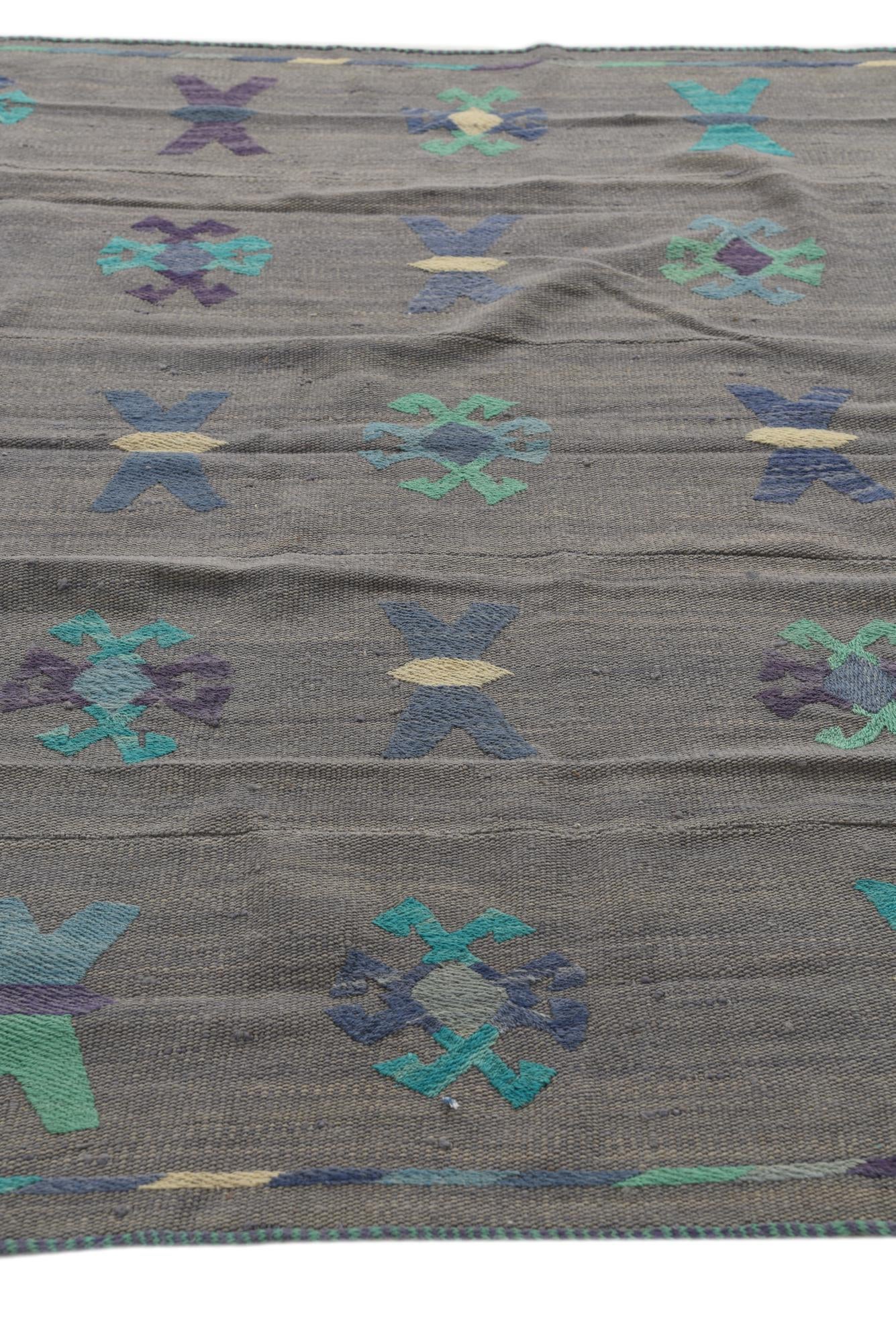 5' 3 x 6' Hand Woven Kilim Suzani Wool Rug