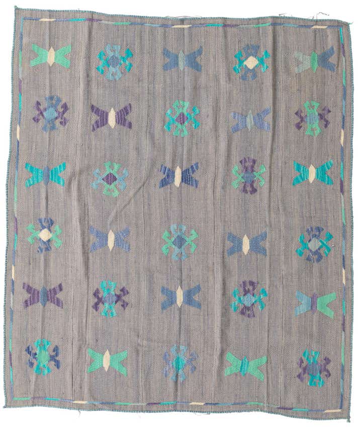 5' 3 x 6' Hand Woven Kilim Suzani Wool Rug