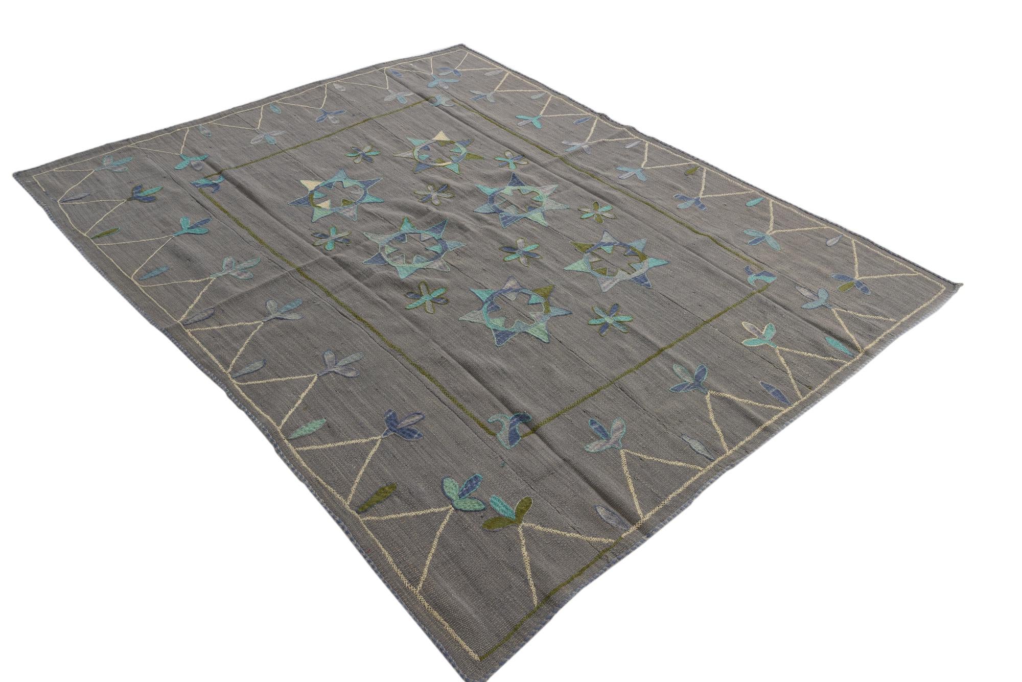 5' 9 x 7' Hand Woven Kilim Suzani Wool Rug