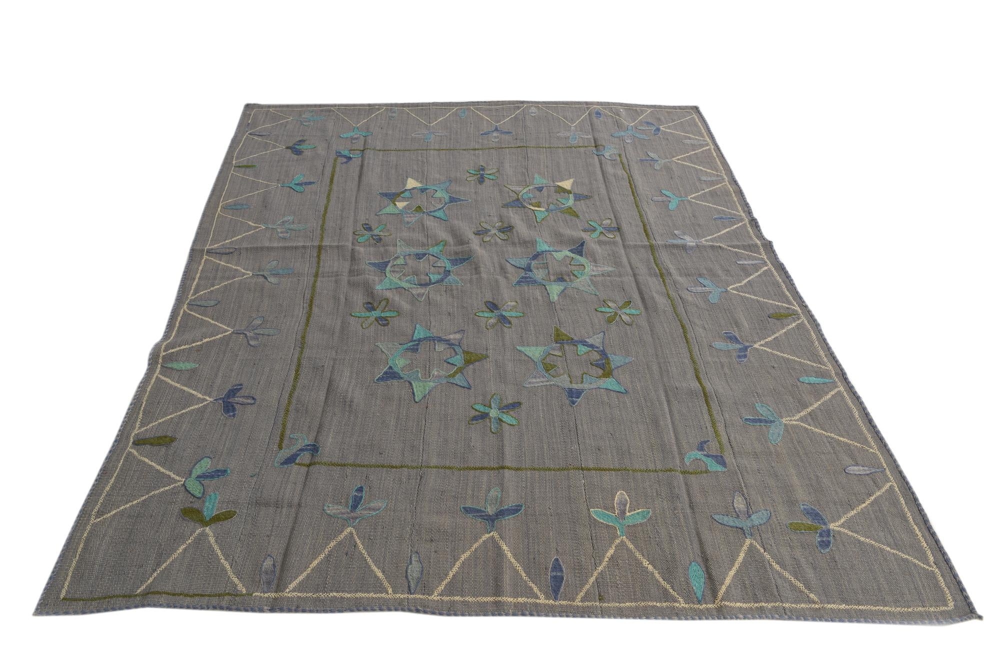 5' 9 x 7' Hand Woven Kilim Suzani Wool Rug