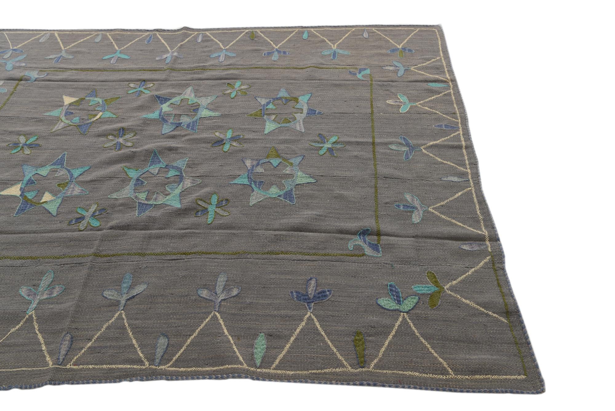 5' 9 x 7' Hand Woven Kilim Suzani Wool Rug
