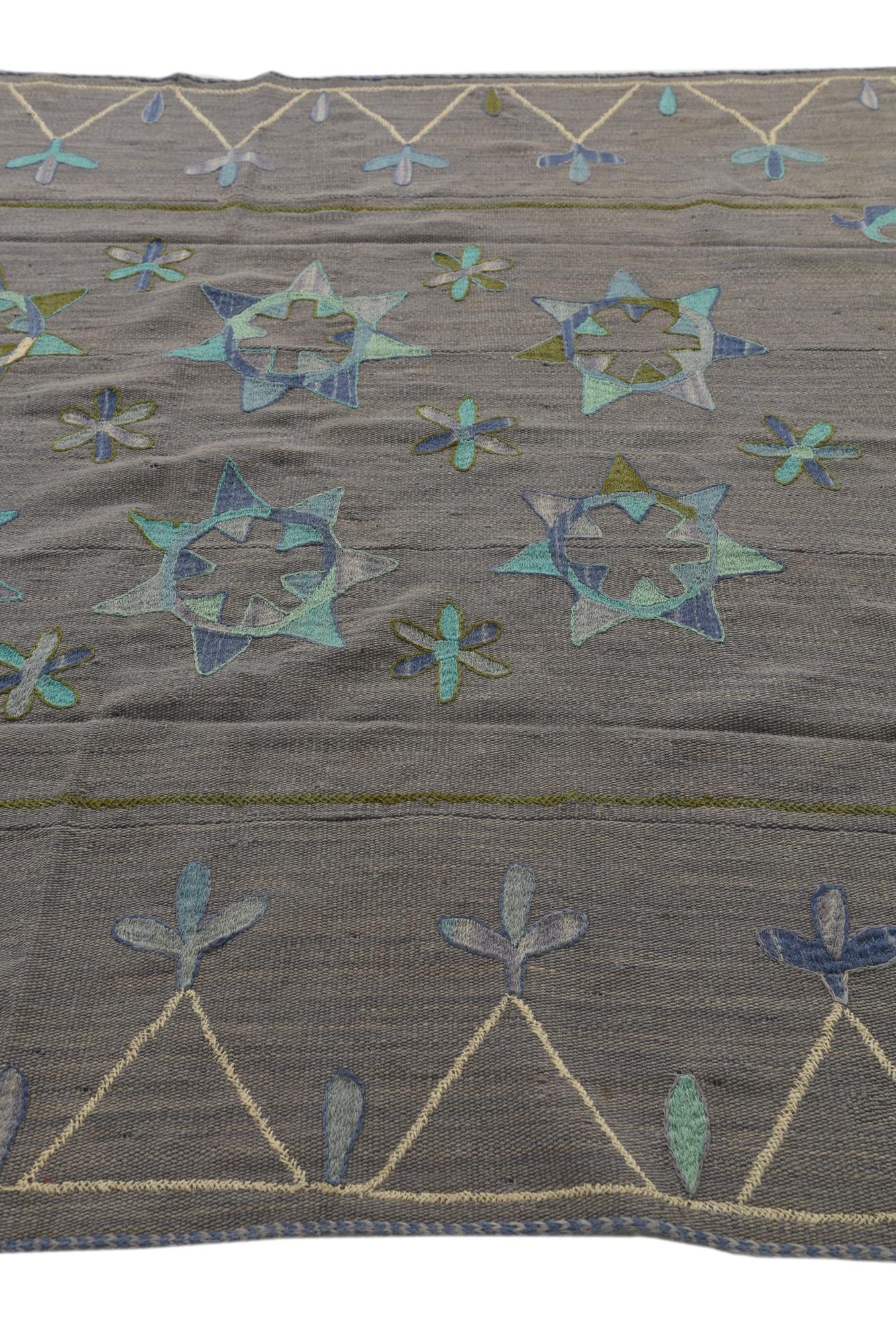 5' 9 x 7' Hand Woven Kilim Suzani Wool Rug