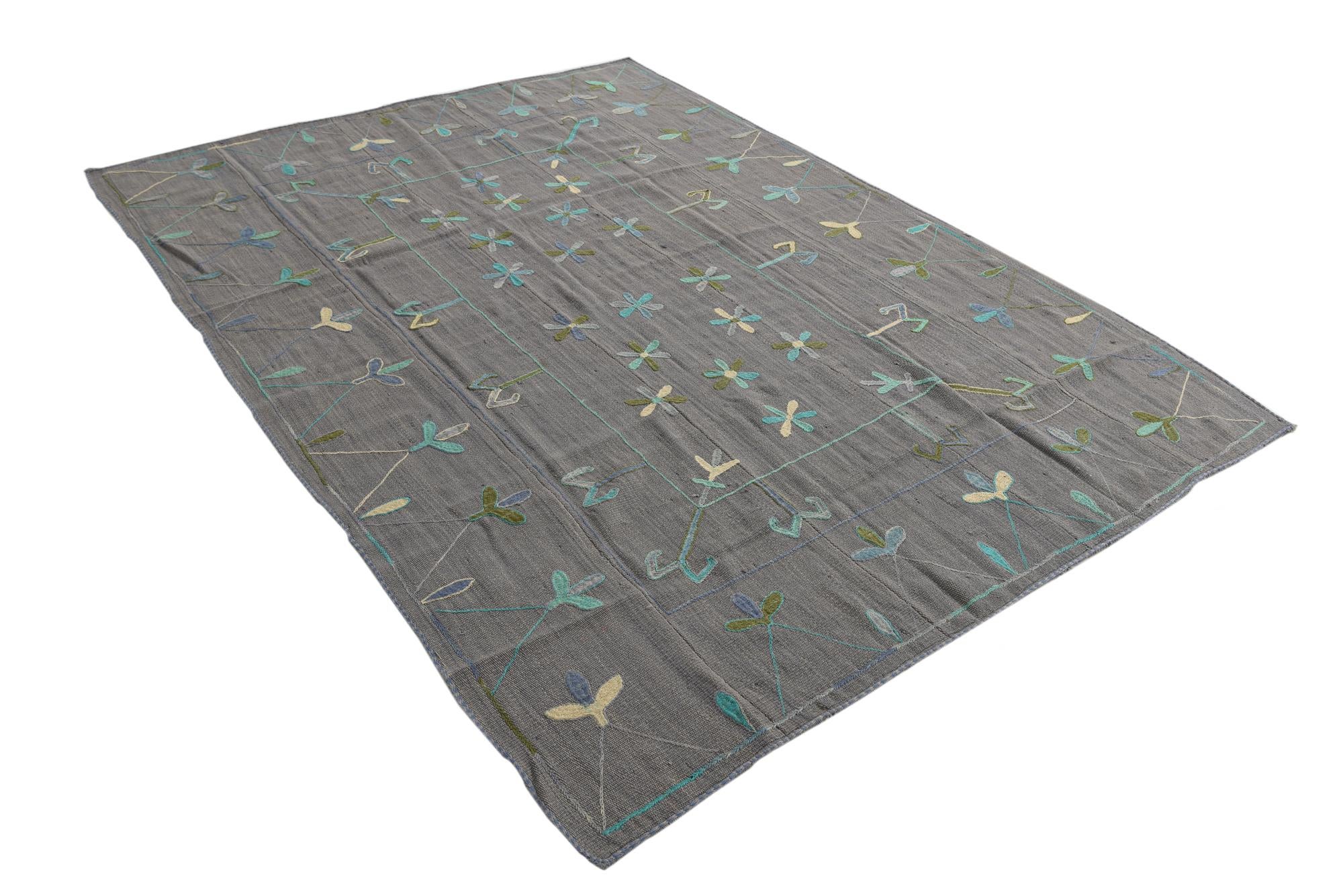 5' 7 x 7' 7 Hand Woven Kilim Suzani Wool Rug