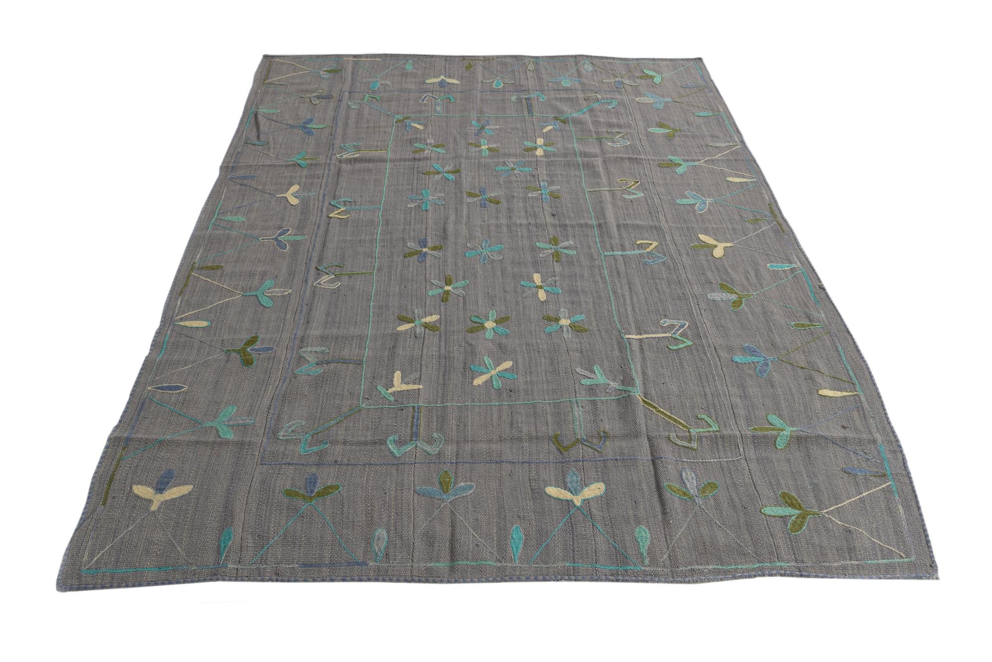 5' 7 x 7' 7 Hand Woven Kilim Suzani Wool Rug