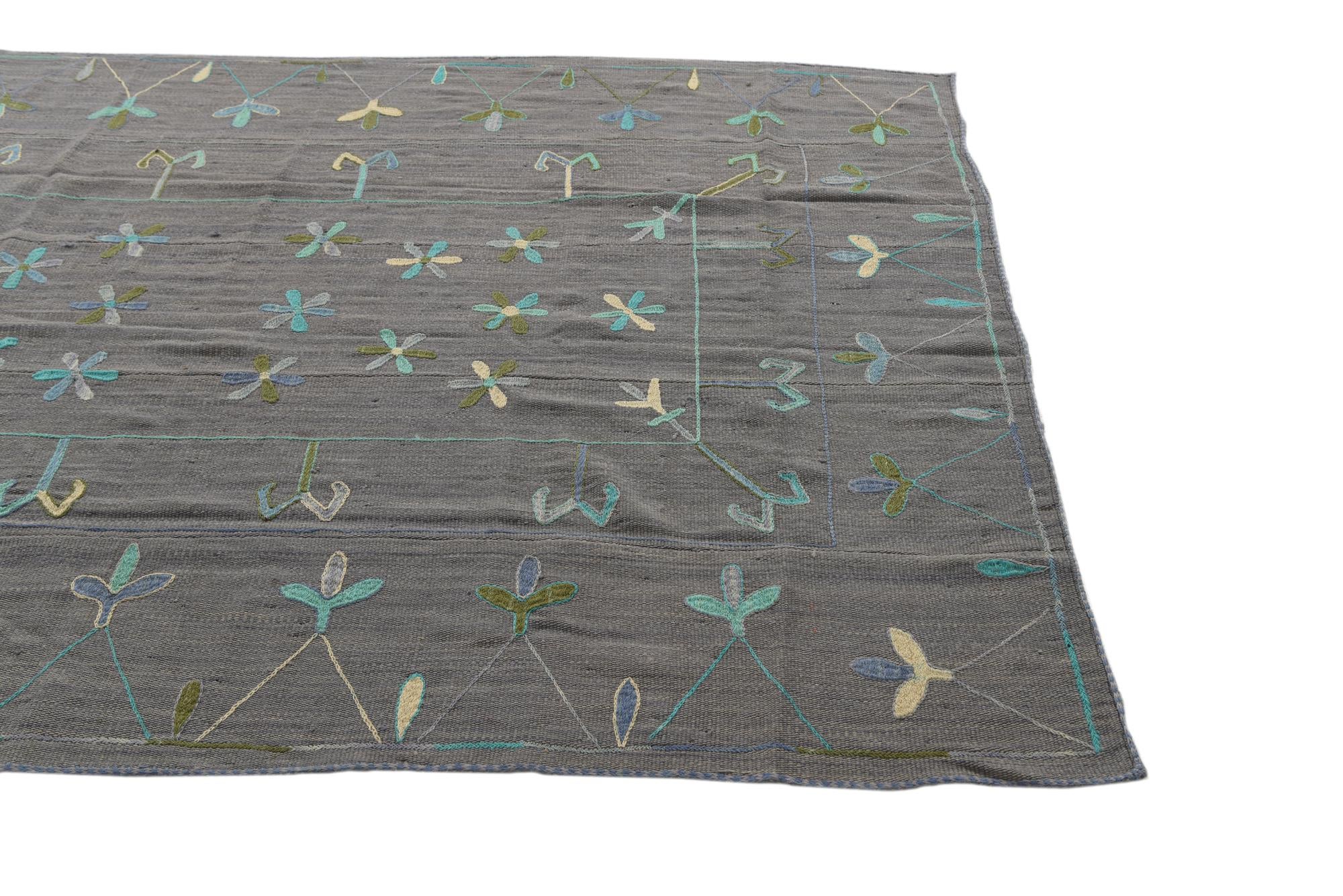 5' 7 x 7' 7 Hand Woven Kilim Suzani Wool Rug