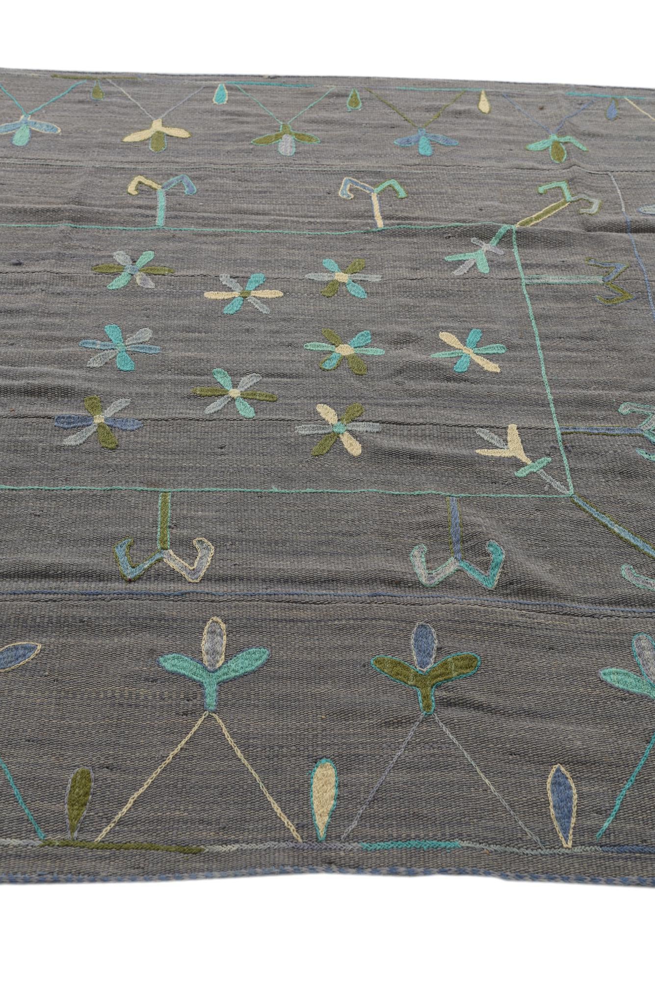 5' 7 x 7' 7 Hand Woven Kilim Suzani Wool Rug