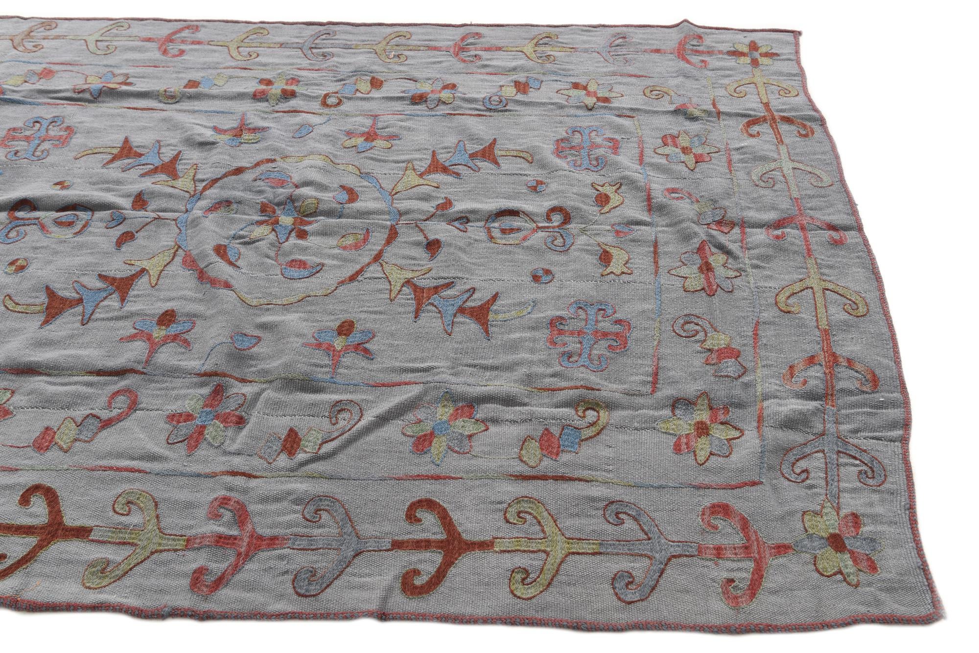 5' 9 x 7' 8 Hand Woven Kilim Suzani Wool Rug