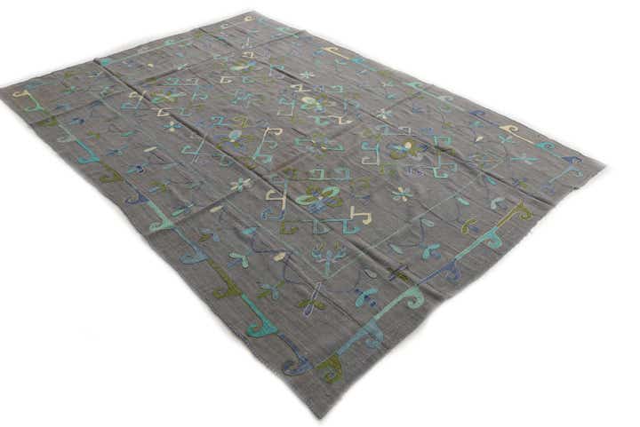 6' 9 x 9' 5 Hand Woven Kilim Suzani Wool Rug