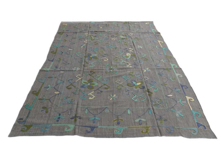 6' 9 x 9' 5 Hand Woven Kilim Suzani Wool Rug