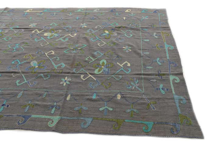 6' 9 x 9' 5 Hand Woven Kilim Suzani Wool Rug