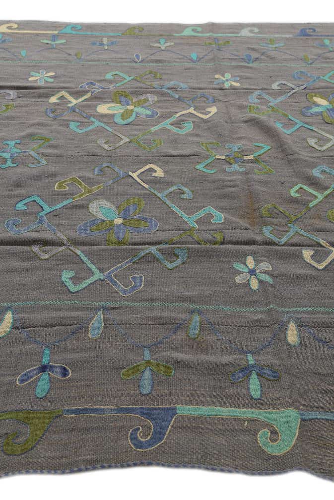 6' 9 x 9' 5 Hand Woven Kilim Suzani Wool Rug