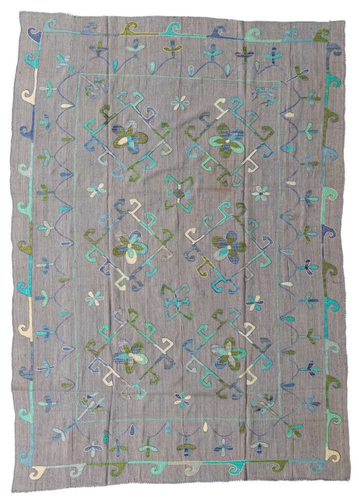 6' 9 x 9' 5 Hand Woven Kilim Suzani Wool Rug