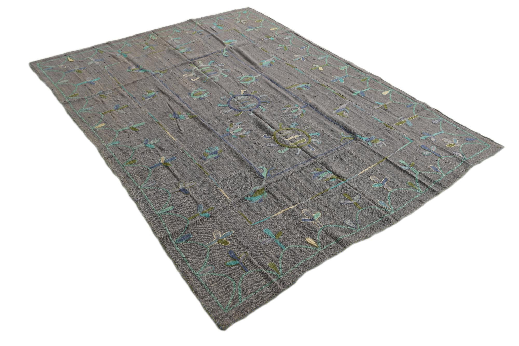 5' 8 x 7' 7 Hand Woven Kilim Suzani Wool Rug