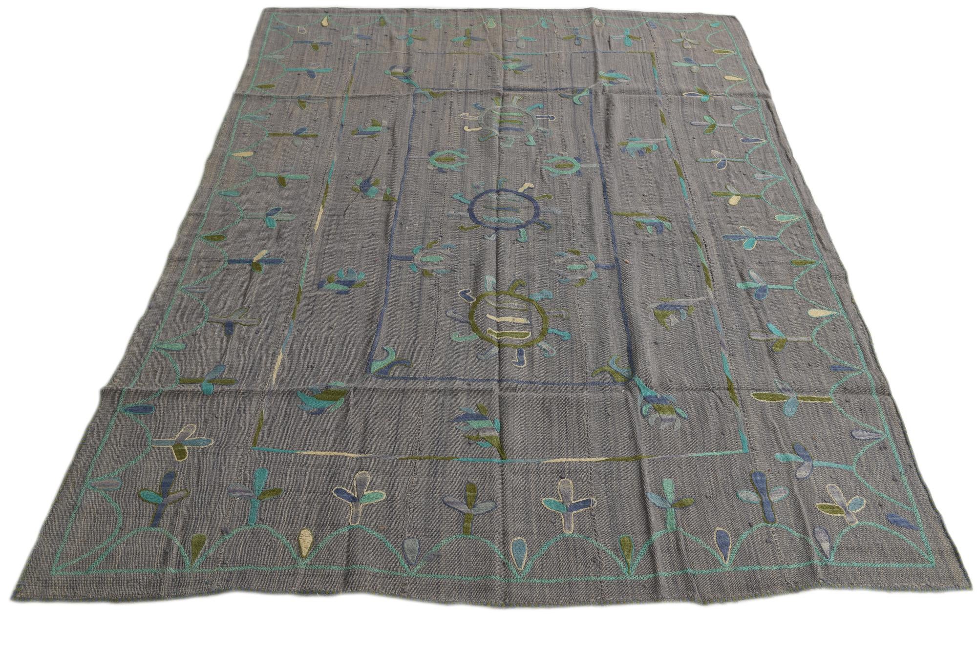 5' 8 x 7' 7 Hand Woven Kilim Suzani Wool Rug