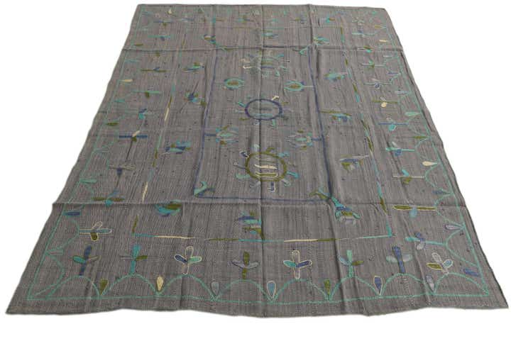 5' 8 x 7' 7 Hand Woven Kilim Suzani Wool Rug