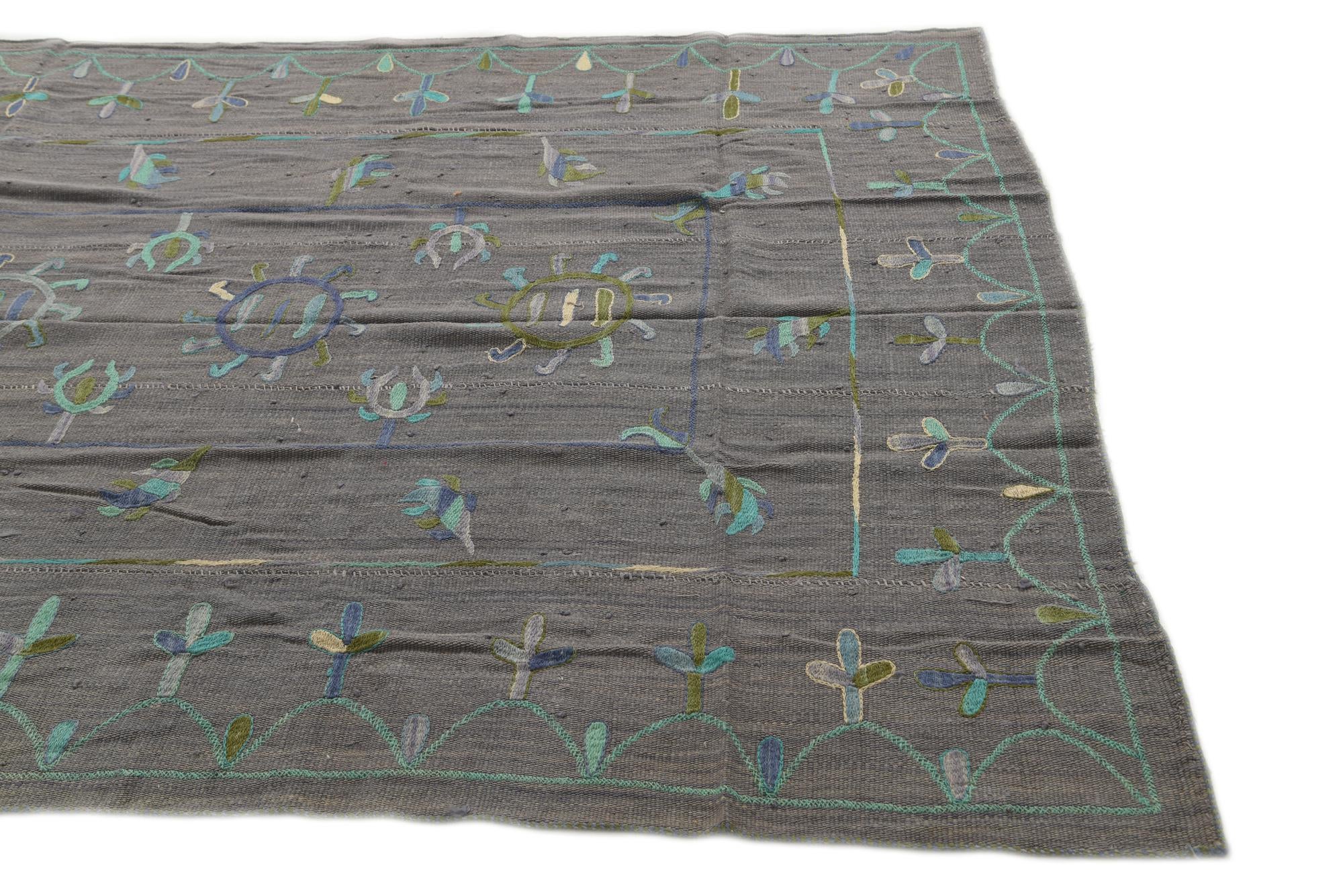 5' 8 x 7' 7 Hand Woven Kilim Suzani Wool Rug