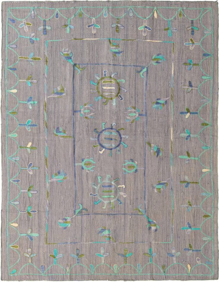 Detail image of 5' 8 x 7' 7 Hand Woven Kilim Suzani Wool Rug