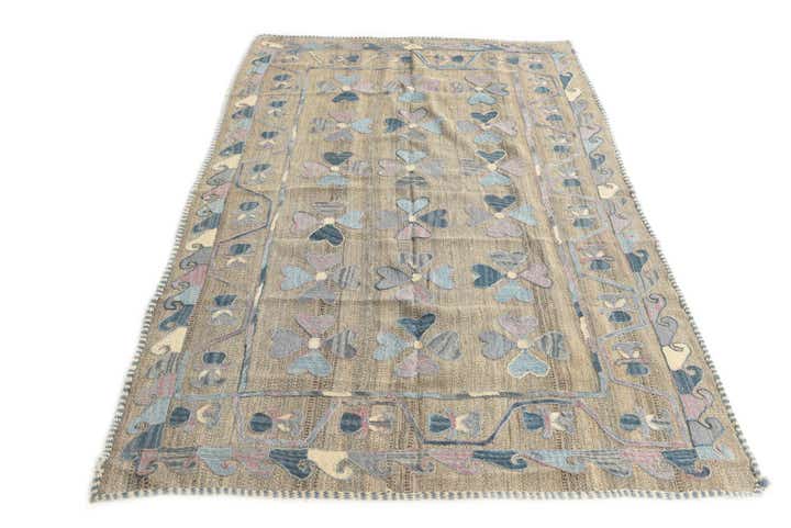 4' 8 x 7' 2 Hand Woven Kilim Suzani Wool Rug