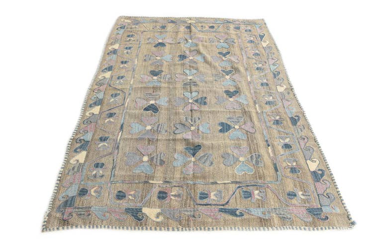 Detail image of 4' 8 x 7' 2 Hand Woven Kilim Suzani Wool Rug