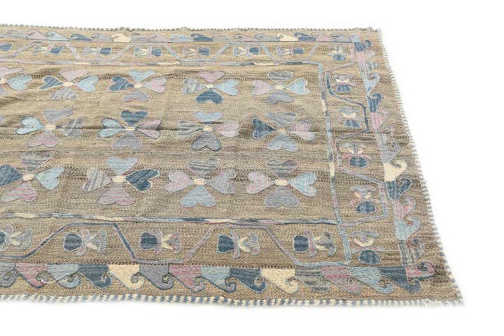 4' 8 x 7' 2 Hand Woven Kilim Suzani Wool Rug