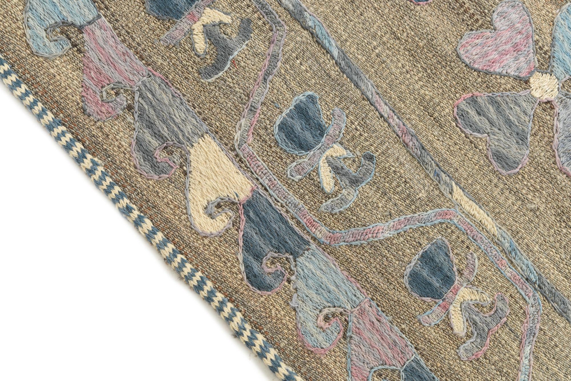 4' 8 x 7' 2 Hand Woven Kilim Suzani Wool Rug