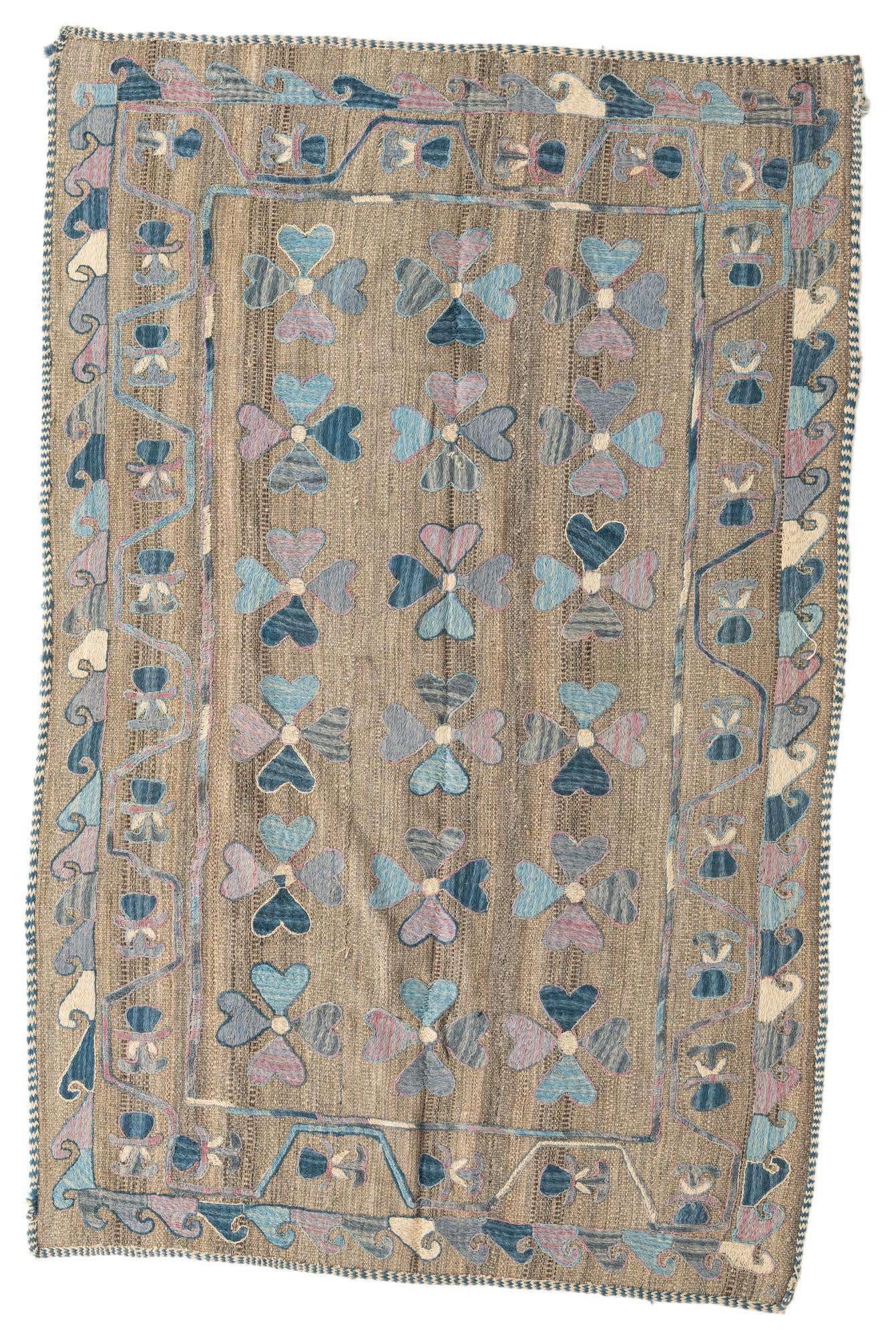 4' 8 x 7' 2 Hand Woven Kilim Suzani Wool Rug