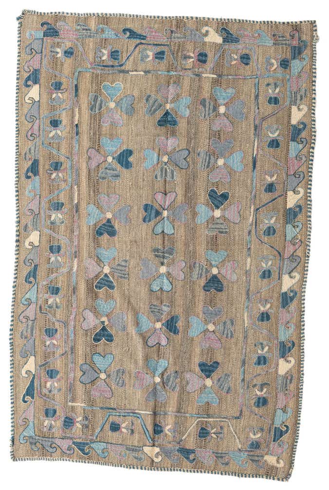 4' 8 x 7' 2 Hand Woven Kilim Suzani Wool Rug