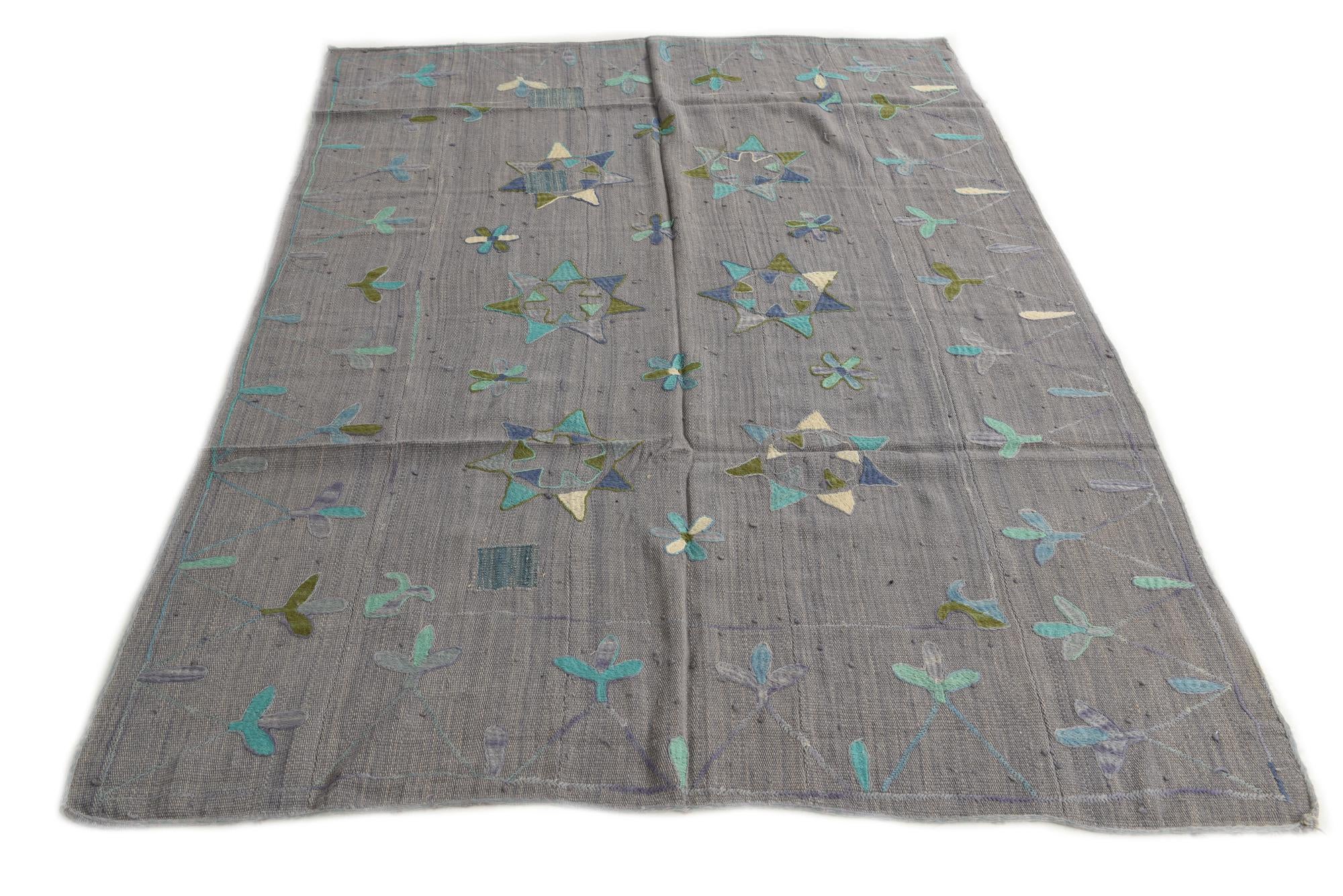 5' 5 x 7' 7 Hand Woven Kilim Suzani Wool Rug