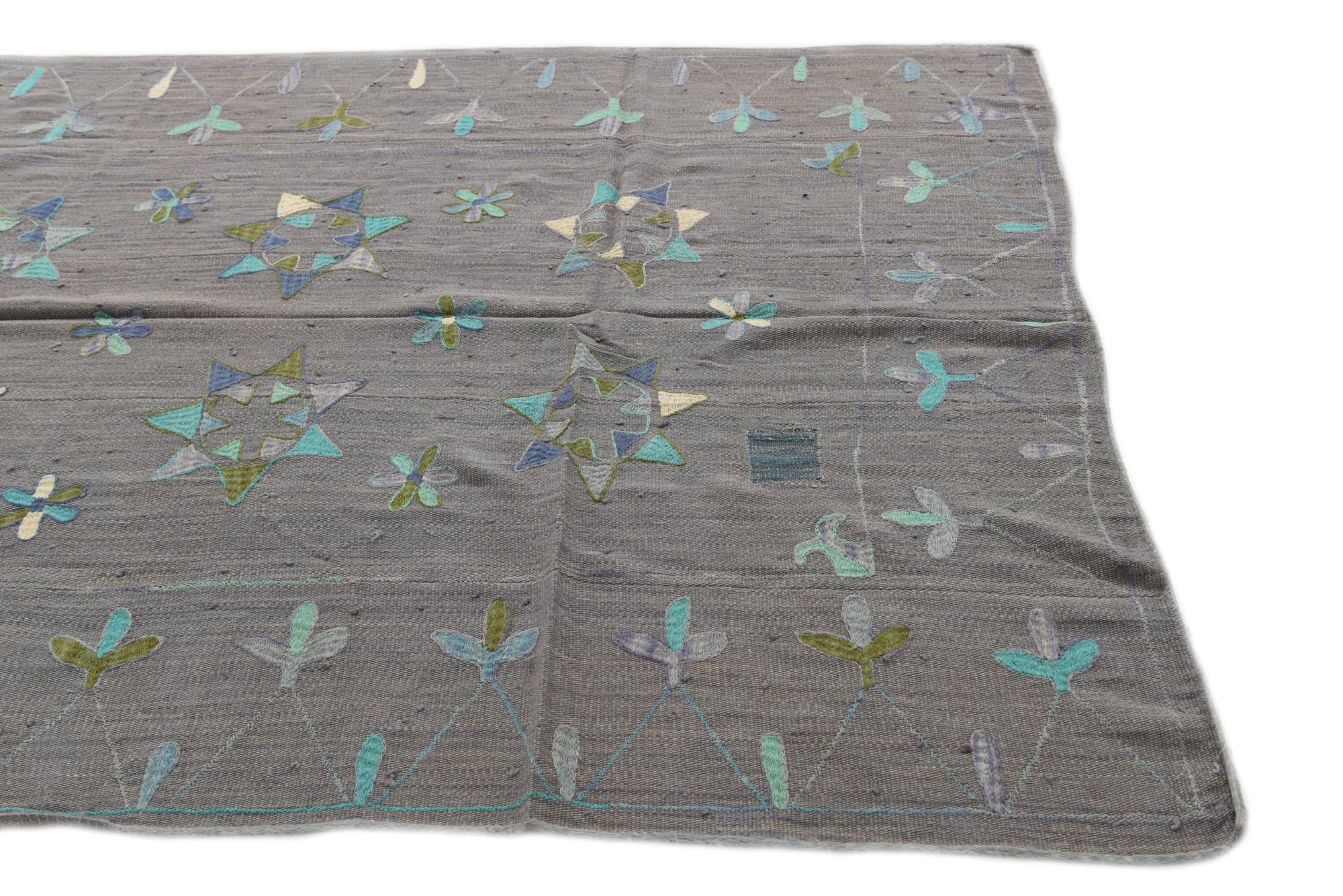5' 5 x 7' 7 Hand Woven Kilim Suzani Wool Rug
