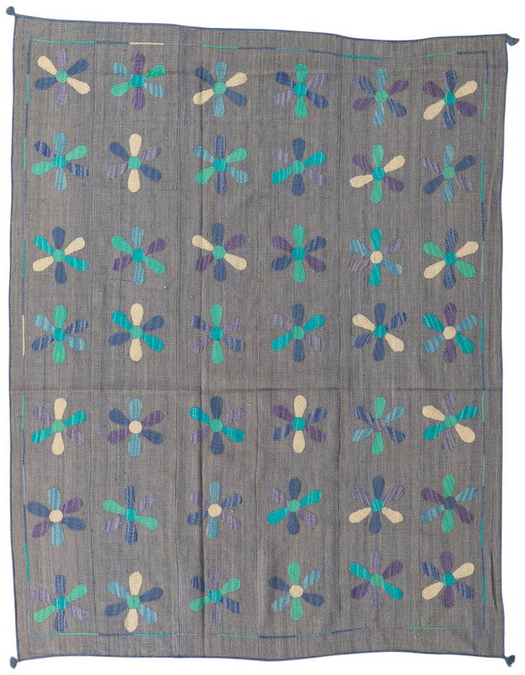 Detail image of 6' 1 x 7' 7 Hand Woven Kilim Suzani Wool Rug