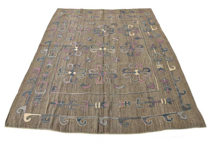 5' 10 x 7' 2 Hand Woven Kilim Suzani Wool Rug
