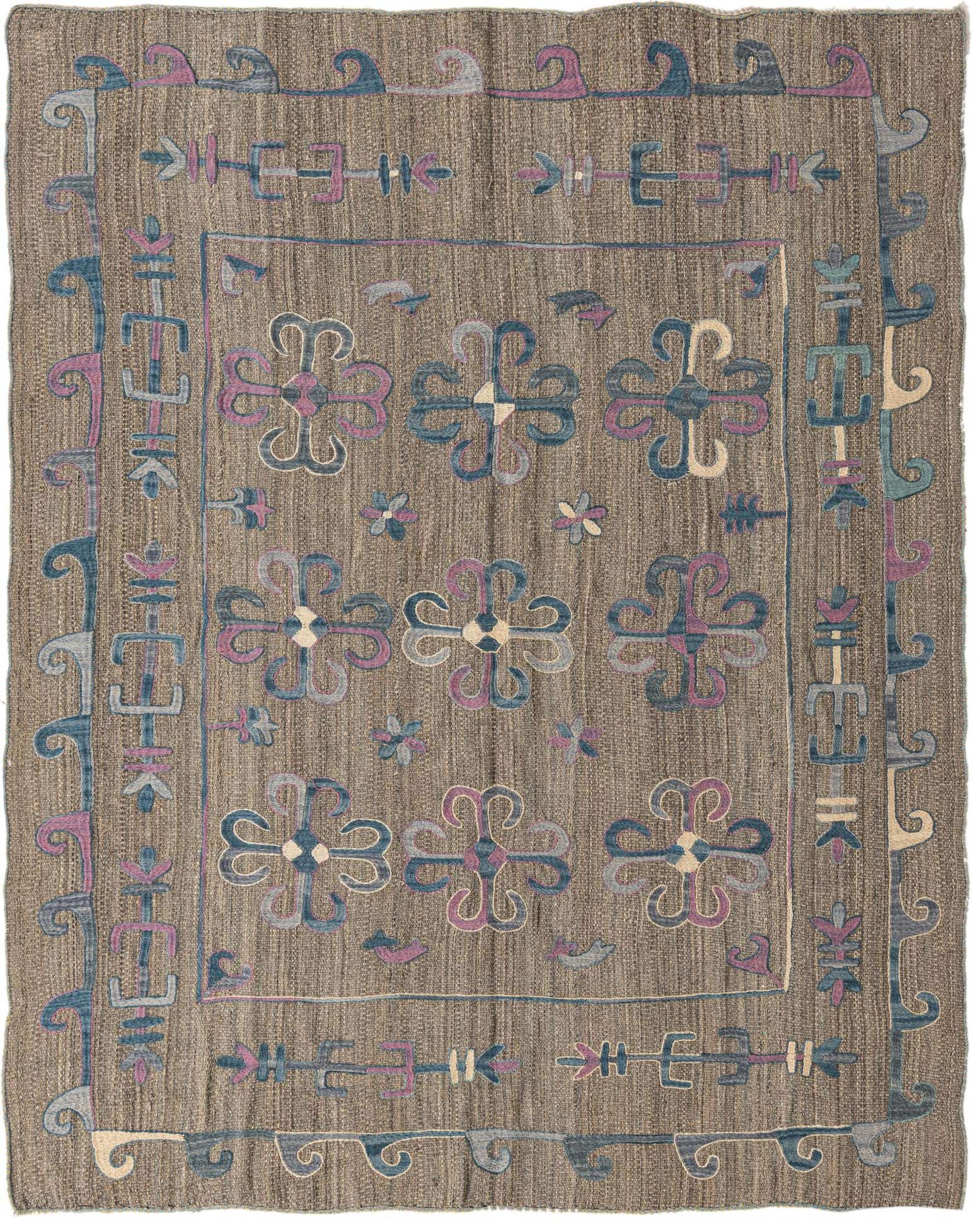 5' 10 x 7' 2 Hand Woven Kilim Suzani Wool Rug