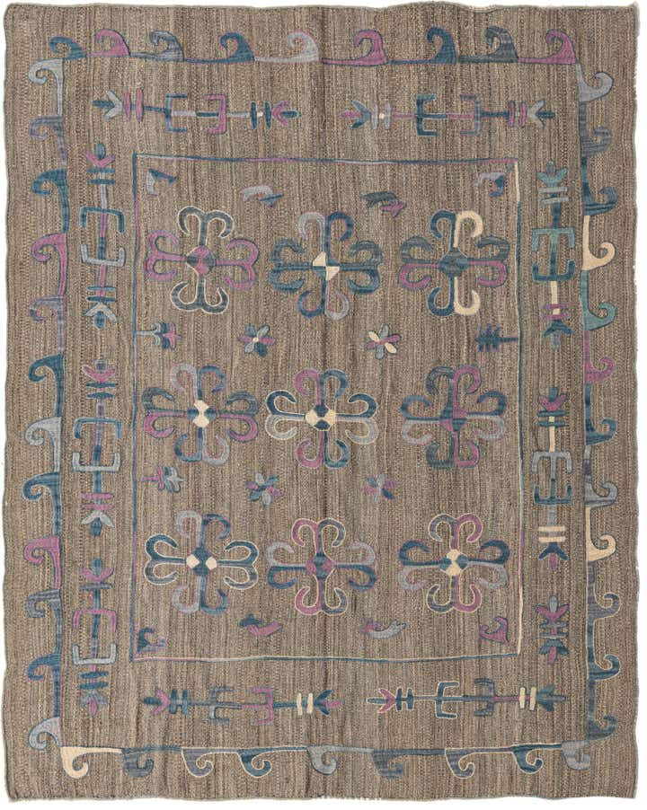 5' 10 x 7' 2 Hand Woven Kilim Suzani Wool Rug
