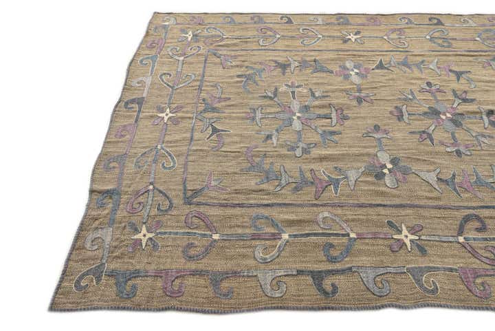 5' 7 x 7' 2 Hand Woven Kilim Suzani Wool Rug