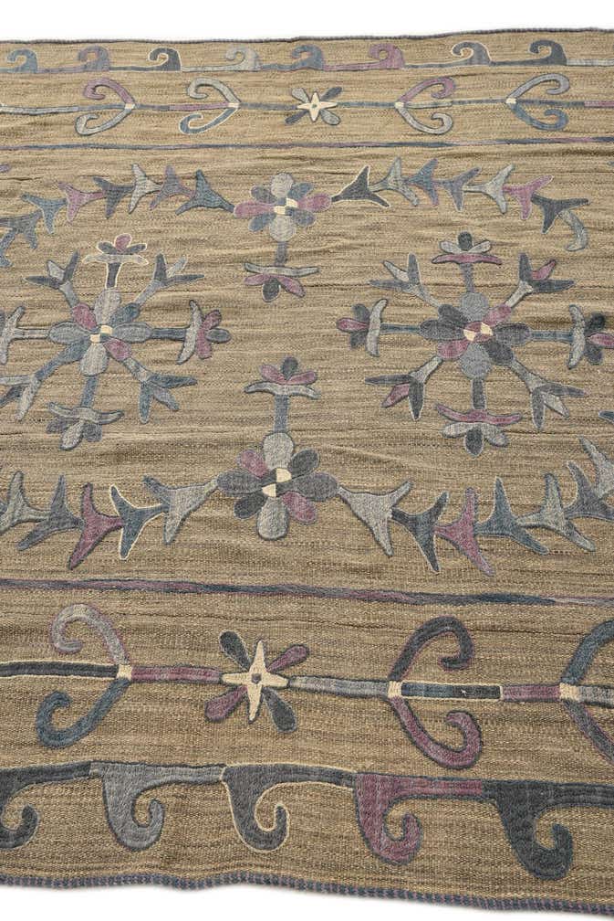 5' 7 x 7' 2 Hand Woven Kilim Suzani Wool Rug