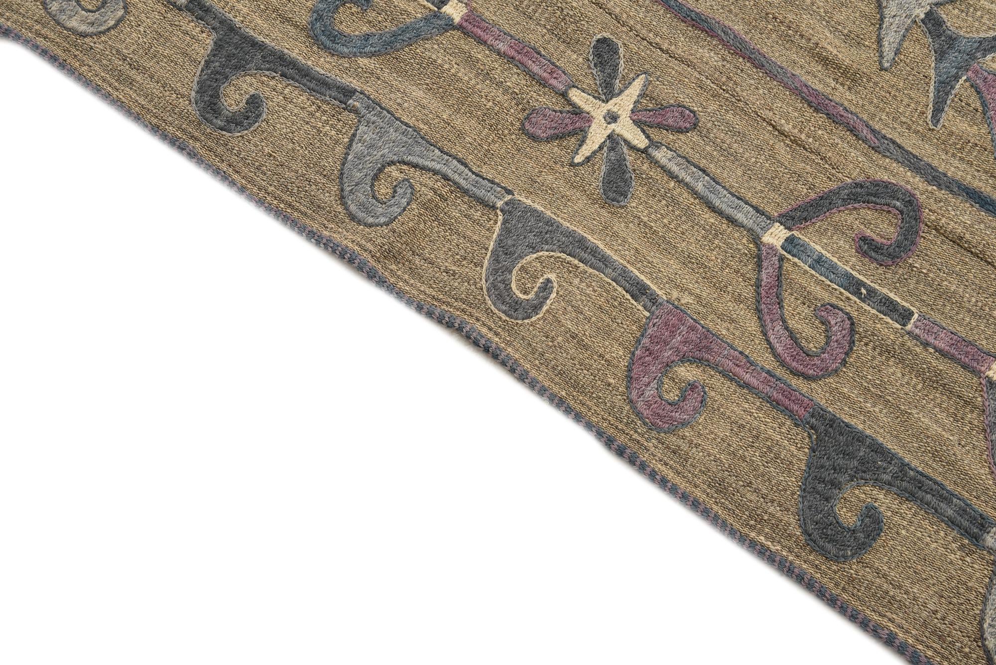 5' 7 x 7' 2 Hand Woven Kilim Suzani Wool Rug