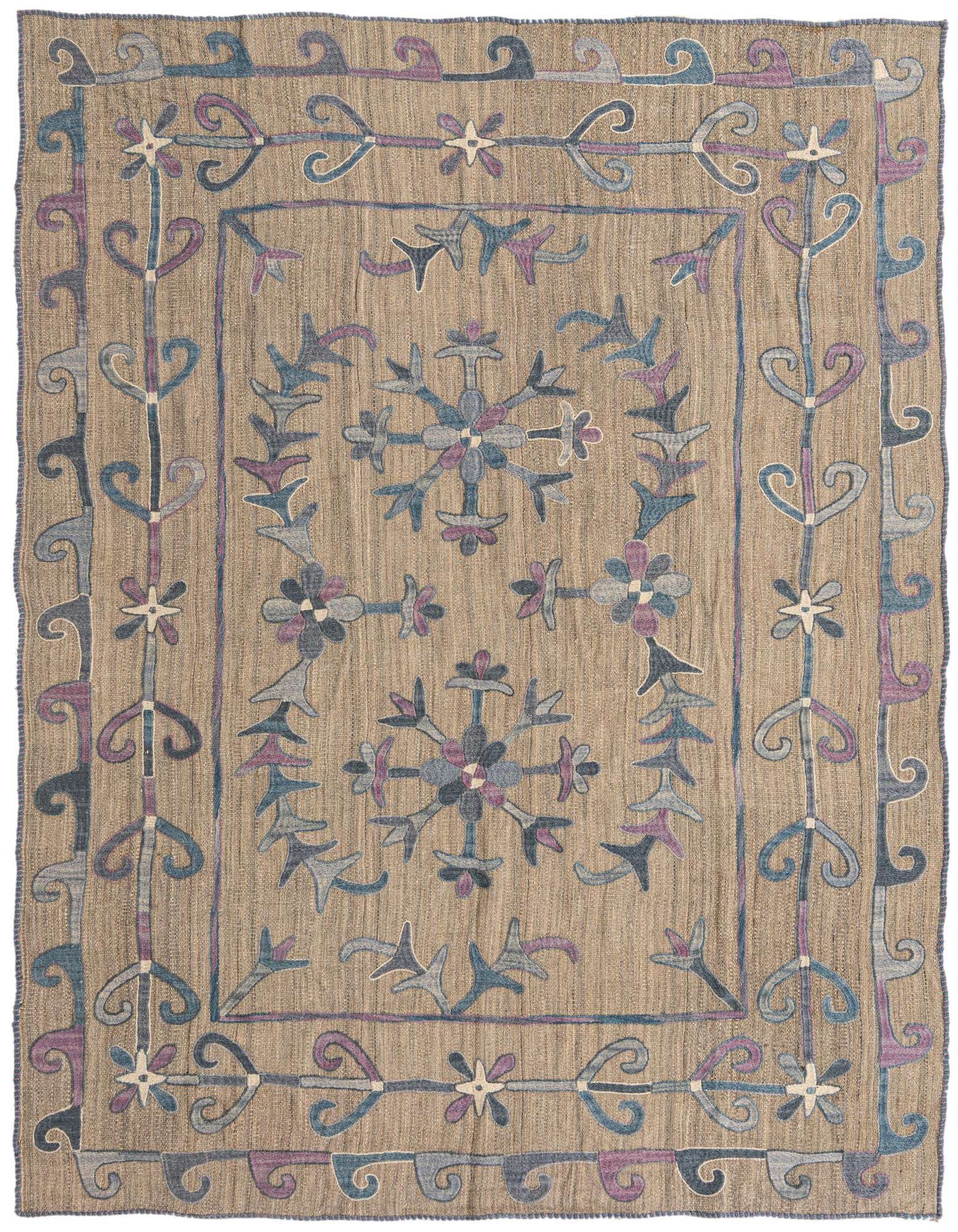 5' 7 x 7' 2 Hand Woven Kilim Suzani Wool Rug
