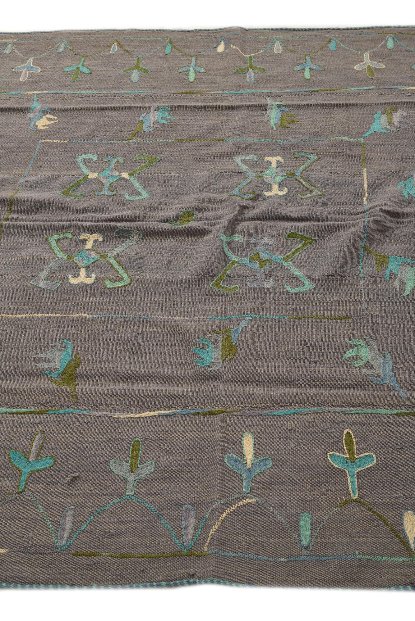 5' 9 x 6' 2 Hand Woven Kilim Suzani Wool Rug